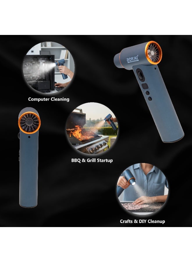 Bonai Mini Multifunctional Turbo Fan for Electronics & Keyboard Cleaning, BBQ Charcoal Starter, Vacuum & Blower, Blower Mode, Rechargeable Battery, Digital Display, LED Light, BN-HK123 - Image 4